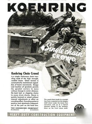 Koehring shovel chain crowd 1939 mag ad,loading dumptor