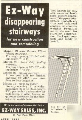 Ez way sales folding attic stairs ad 1955 st paul park