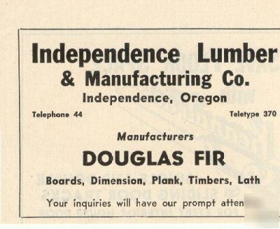 Independence lumber co independence or ad 1948 fir