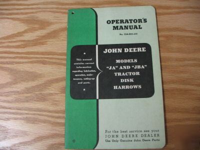 John deere ja & jba disk harrows operators manual