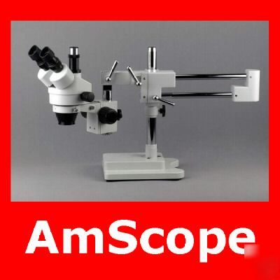 Trinocular 3.5-90X zoom microscope + boom stand