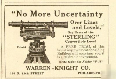 Warren knight level transit ad 1924 philadelphia pa