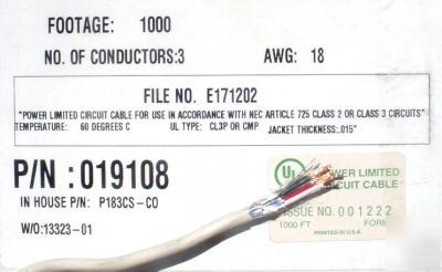 18/3 power limited circuit CL3P nec 725 plenum 587 ft