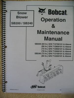 Bobcat SB200 SB240 sb 200 240 snow blower ops manual