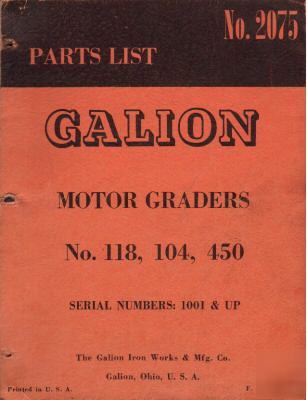 Galion no.118, 104 & 450 motor graders parts list