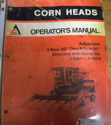 Allis chalmers adjustable corn head operators manual