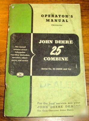 John deere 25 combine operators manual book catalog jd