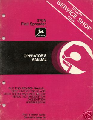 John deere operator manual 870A flail spreader
