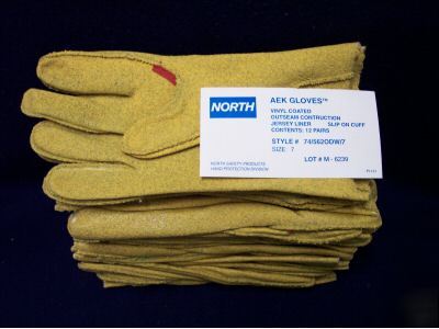 Vinyl coated aek gloves, size 7, by north, 72 pr.