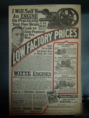 Witte open crank stationary engine original 1919 advert