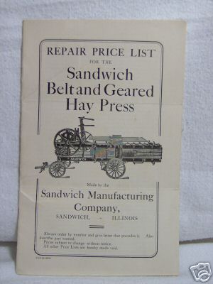 Sandwich hay press parts price list farm machine 1914 