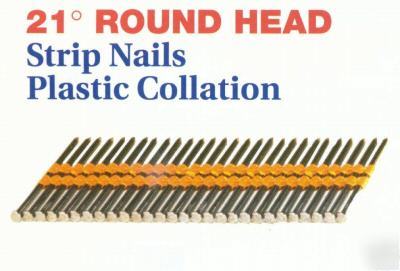 21Â° strip nails, 2-1/4 inches, plastic collation 