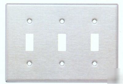 3G gang toggle switch wall plate, stainless steel