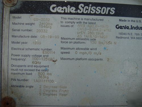 Genie gs-2032 scissor lift electric gs 2032 GS1930