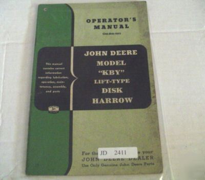 John deere model kby disk harrow operators manual
