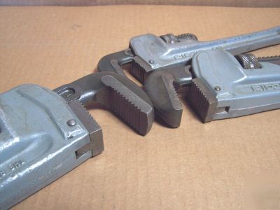 Three ridgid aluminum pipe wrench hand tools wrenches