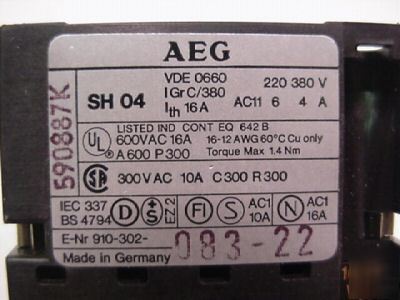 Aeg sh 04 control contactor 110 volt coil