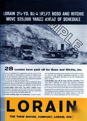 Lorain/thew 85-a shovel 1959 mag ad, boso & ritchie wva