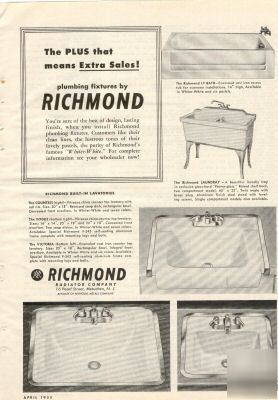 Richmond radiator co metuchen nj sink ad 1955 plumbing