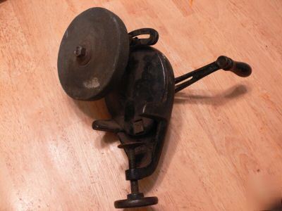Vintage hand grinding wheel that clamps to table/works