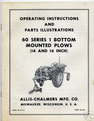 Allis chalmers 1 bottom snap coupler plow oper manual