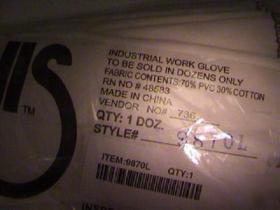 Dozen memphis industrial wok gloves 70% pvc & cotton 