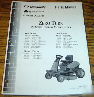 Simplicity zero turn zt lawn tractor rider part catalog