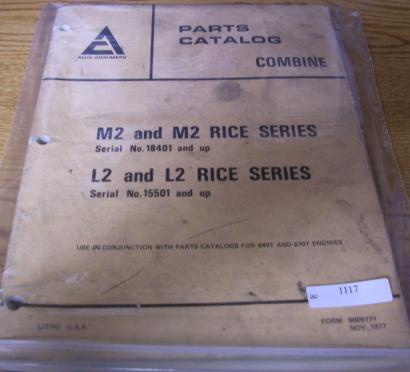 Allis chalmers M2 rice L2 combine parts catalog manual