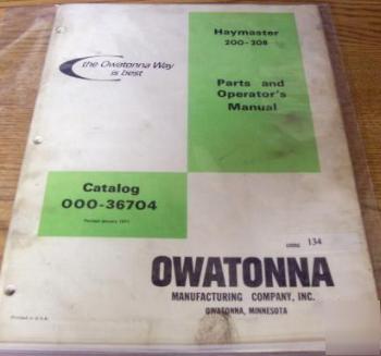 Omc owatonna 200 208 haymaster parts operators manual