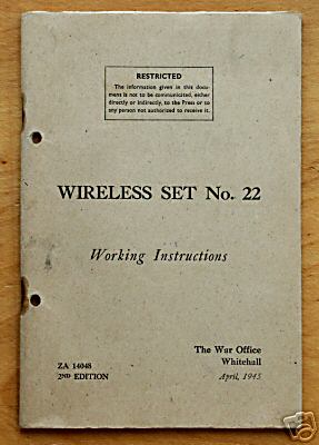 Wireless set no. 22 working instructions