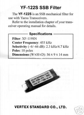 Yaesu ssb filter yf-122S for ft 857, 897, 817