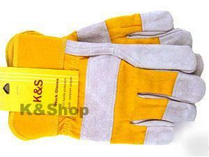 30 pairs - hq cotton & leather work gloves / wholesale 