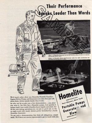Homelite portable pumps & generators 1946 magazine ad