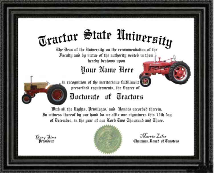 Farmall tractor diploma ~ personalized custom degree