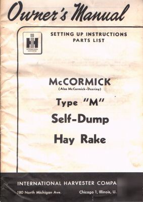 Mccormick type m self-dump hay rake setting up manual