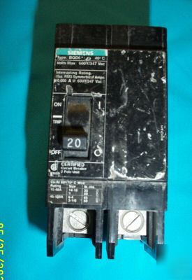 Siemens BQD6220 2 pole 20A 347/600VAC circuit breaker