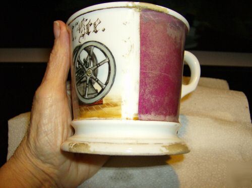 Early shaving mug gas engine with name...rare
