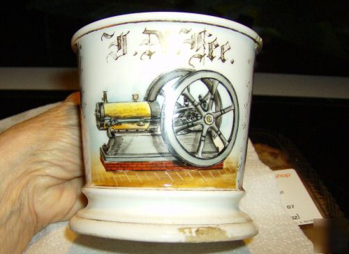 Early shaving mug gas engine with name...rare