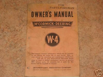 Mccormick deering W4, international, tractor manual