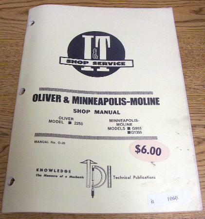 Oliver minneapolis moline 2255 G955 i&t service manual 
