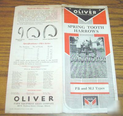 Oliver pb & mj harrow sales brochure literature book