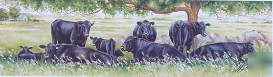 Print black angus beef cattle cows art picture tonisart