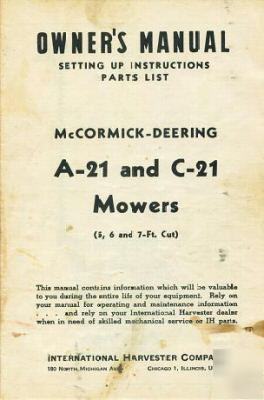 1948 mccormick-deering a-21 c-21 mowers original manual