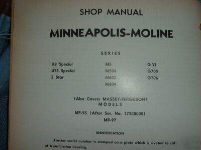 Minneapolis moline tractor it shop manual M5 M504 M602