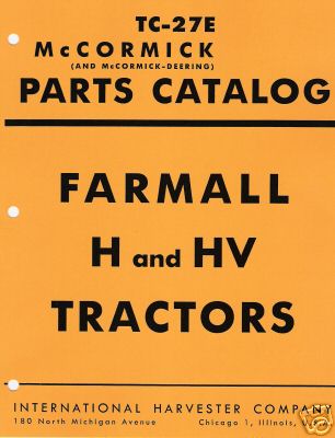 Farmall h & hv tractors parts catalog