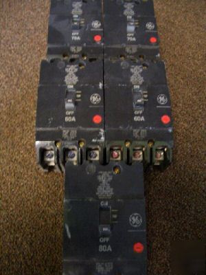 Lot OF5 ge 3 p hacr 240/480V 80 70 60A circuit breakers