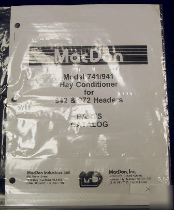 Macdon 741 941 hay conditioner parts catalog manual