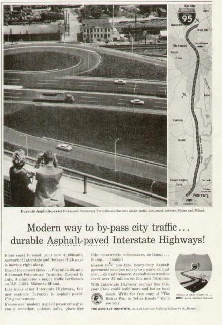 1958 ad asphalt-paved interstate highways...modern way 