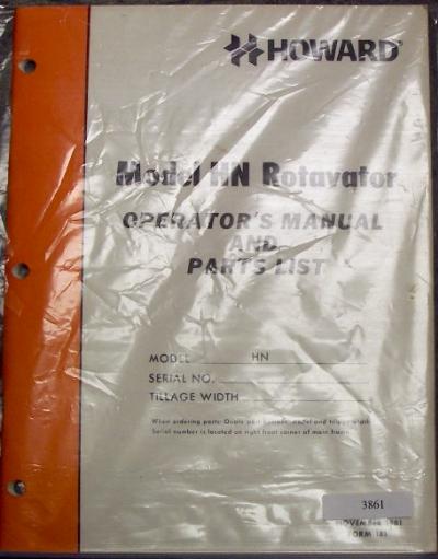 Howard model hn rotavator operators parts manual