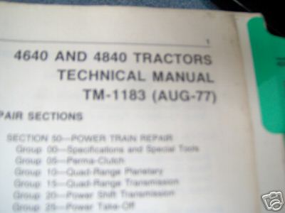 John deere 4640 & 4840 tractor techmanual tm-1183 AUG77